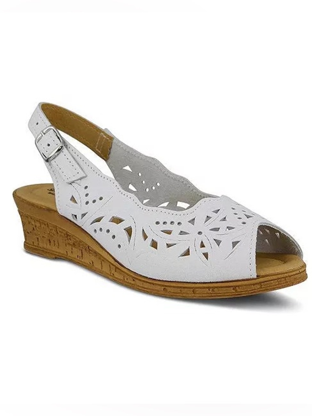 Spring Step Orella Italian Leather Cutout Wedge Sandal in White Size 8